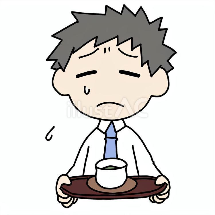 困り顔でお茶くみする男性 男性,お茶,運ぶのイラスト素材