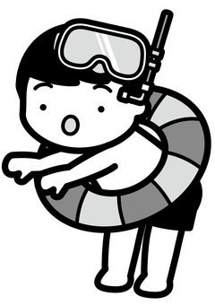 Illustration, a float, swimming in the sea, boy, 