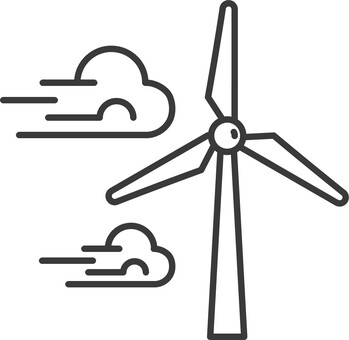風力発電／再生可能エネルギー アイコン 風力発電,再生可能エネルギー,風車,クリーンエネルギー,sdgs,アイコン,線画,環境,エコ,発電のイラスト素材