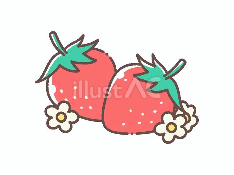 2個のいちごといちごの花 いちご,フルーツ,食べ物のイラスト素材