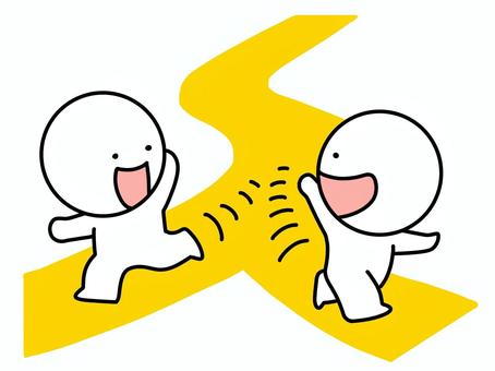 分かれ道でバイバイする棒人間 分かれ道でバイバイする棒人間 分かれ道,棒人間,挨拶,さよなら,バイバイ,笑顔,友達,手を振る,かわいい,シンプルのイラスト素材