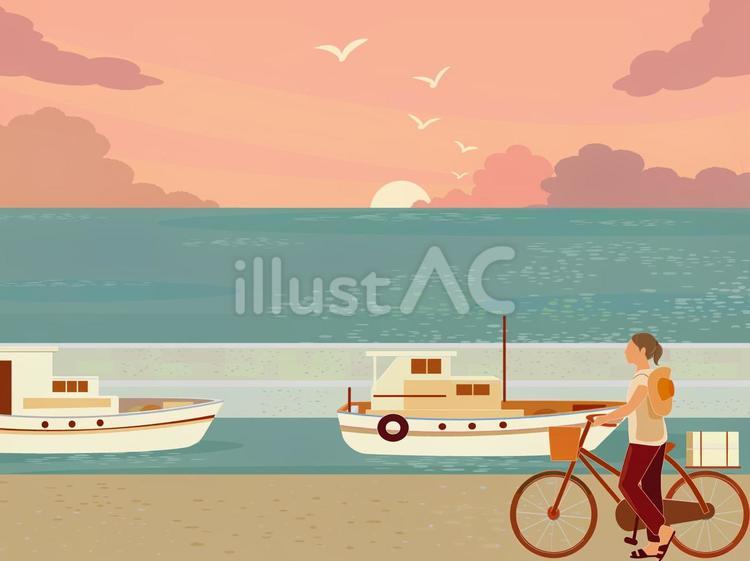 秋の漁港風景 秋,海,漁港のイラスト素材