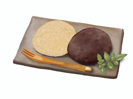 おはぎB-2 おはぎ,小豆,粒あん,きな粉,甘い,ご飯,餅米,ぼたもち,あんころ餅,餡子のイラスト素材