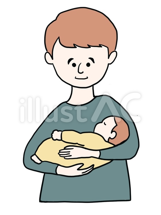 赤ちゃんを抱っこする男性（横） 赤ちゃん,赤ん坊,赤子のイラスト素材