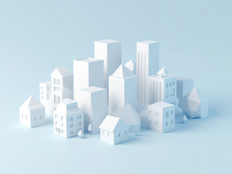 ゲーム風ポリゴンの街の背景イラスト