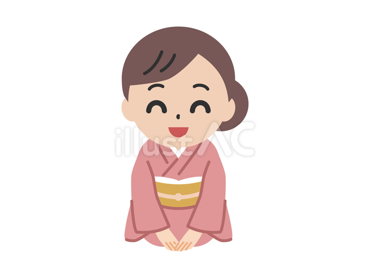 正座で挨拶をする笑顔の着物の女性 女性,着物,和服のイラスト素材