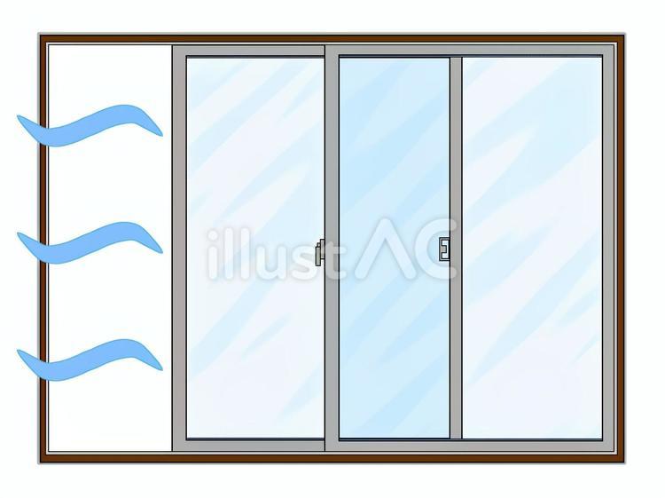 換気中の窓（左開・カラー） 通気,外気,入れ替えのイラスト素材