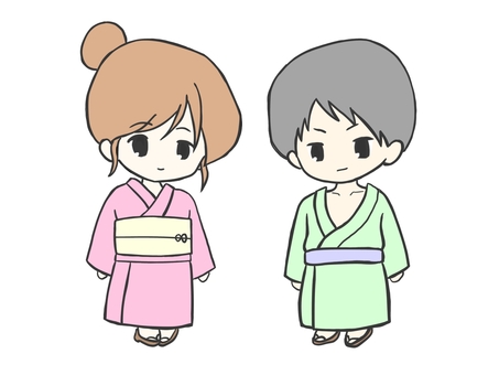 浴衣姿でお出掛け 浴衣,着物,和,日本,祭り,女性,男性,恋人,夫婦,アイコンのイラスト素材