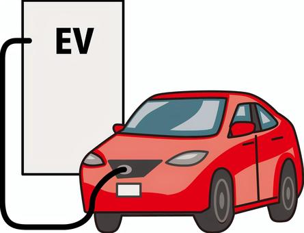 EV充電　 ev,充電,電気,自動車,普通車,設備,デフォルメ,線画,赤のイラスト素材