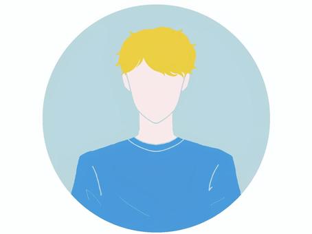 男性　アイコン 男性,アイコン,金髪,くせ毛,水色,tシャツ,顔なしのイラスト素材