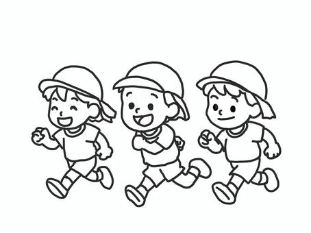 よーいどん！（年少組かけっこ） 子ども,幼稚園,保育園,手書き,モノクロ,運動会,かけっこ,年少組のイラスト素材