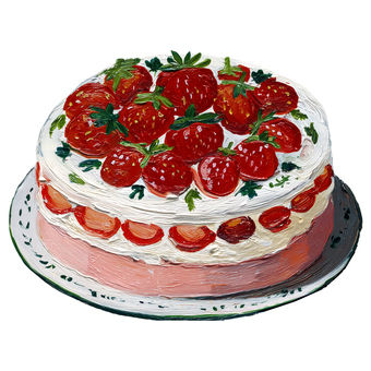 厚塗りいちごのホールケーキ スイーツ,ケーキ,食べ物,かわいい,カラフル,手描き,厚塗り,油絵風,絵の具,カフェのイラスト素材