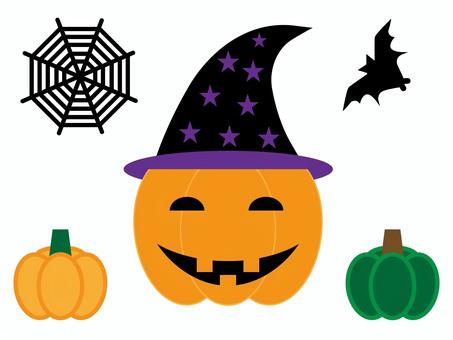 ハロウィン ハロウィン,ジャック・オー・ランタン,蜘蛛の巣,コウモリ,かぼちゃ,食べ物,茎,顔,帽子,星のイラスト素材