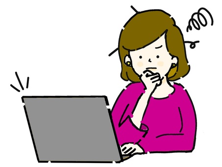 パソコン作業中に悩む女性 パソコン,悩む,考える,女性,人物,仕事,働く,ビジネス,ビジネスマン,在宅勤務のイラスト素材