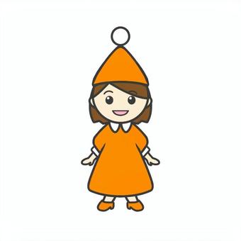 帽子とワンピースを身につけた女の子2 キャラクター,女の子,ワンピース,帽子,人,デフォルメ,オレンジ,茶髪,かわいい,ワンポイントのイラスト素材