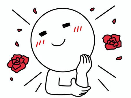 周りに花が現れるほど喜んでいる棒人間 花,嬉しい,棒人間,赤いバラ,薔薇,笑顔,楽しい,幸福,幸せ,かわいいのイラスト素材