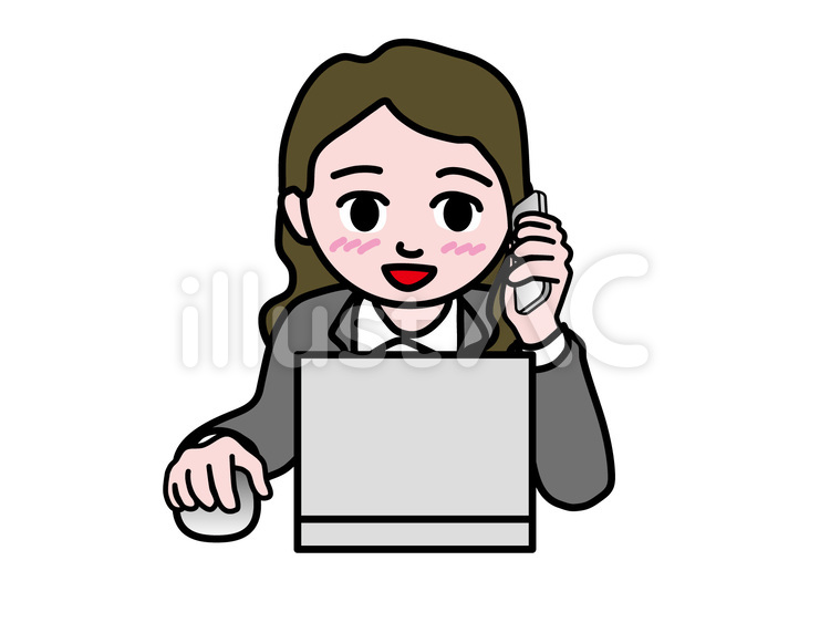 PC操作（472）スマホ正面女子社員 女子社員,女性社員,スマホのイラスト素材