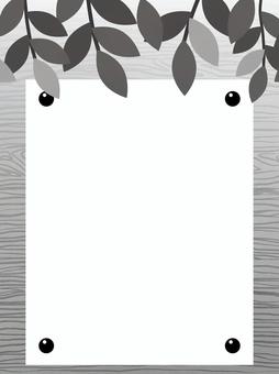 葉と木目調フレームのメッセージボード フレーム,背景,木目,ボード,掲示板,縦,メッセージ,ノート,紙,葉のイラスト素材