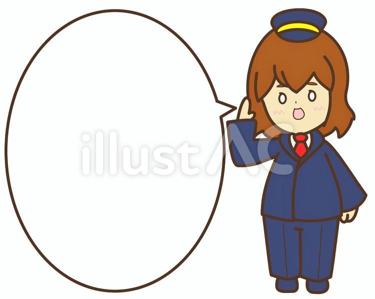 敬礼する制服姿の茶髪の女の子と吹き出し 敬礼,制服,帽子のイラスト素材