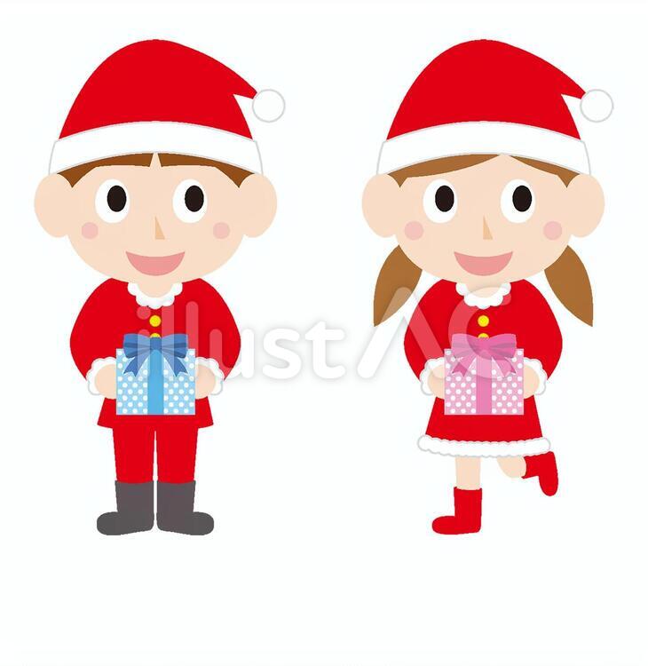 クリスマス小学生 クリスマス,男の子,女の子のイラスト素材
