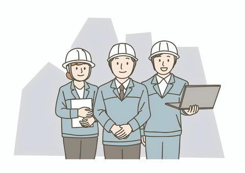 ビルを背景にした建設会社チーム ビジネス,建設,会社員,作業員,エンジニア,技術者,現場監督,建設業,建築,工事のイラスト素材
