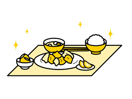 バランスの良い食事・献立イメージ05 料理,食事,食育,献立,メニュー,ランチ,ご飯,味噌汁,肉,野菜のイラスト素材