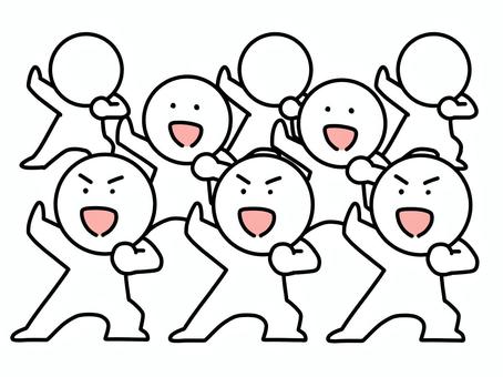 同じポーズをとる複数の棒人間 ポーズ,棒人間,踊り,ダンス,笑顔,楽しい,嬉しい,仲間,チーム,友達のイラスト素材