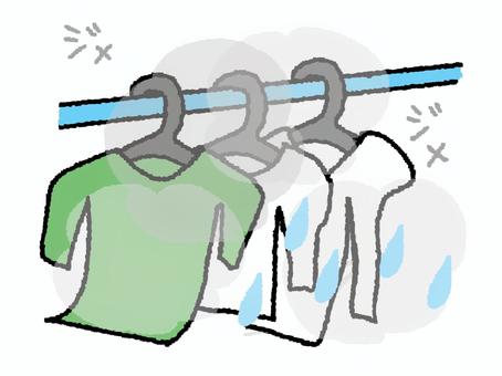 乾かない洗濯物 湿気,洗濯物,衣類,pop調,手描き,挿絵,ワンポイント,素材,商用可,無料のイラスト素材