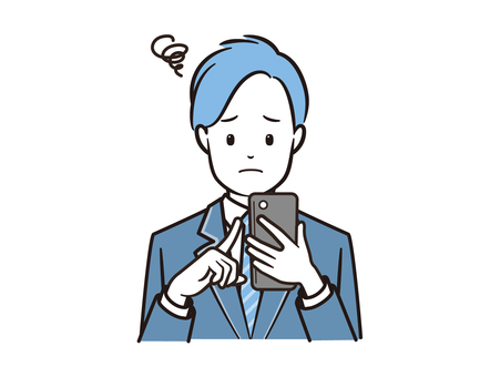 スマホ操作に困惑するブレザー男子学生 スマホ,スマートフォン,携帯電話,学生,高校生,生徒,男子,モバイル,アプリ,snsのイラスト素材