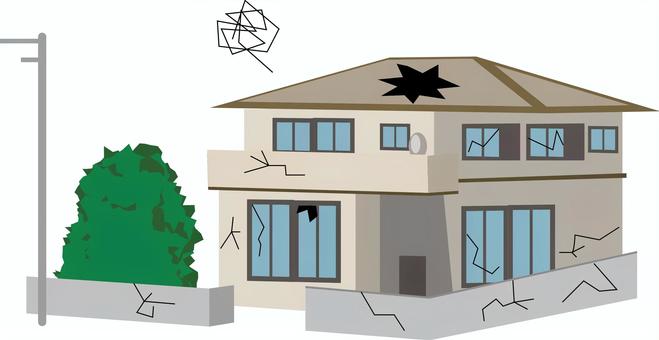 空き家 空き家,ヒビ,劣化,古い,一軒家,住宅,自宅,庭,樹木,電柱のイラスト素材