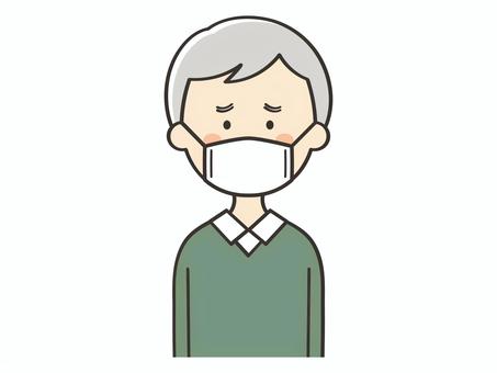 困った表情のマスクをしたおじいさん おじいさん,おじいちゃん,男性,お年寄り,高齢者,マスク,風邪,感染,花粉症,感染症のイラスト素材