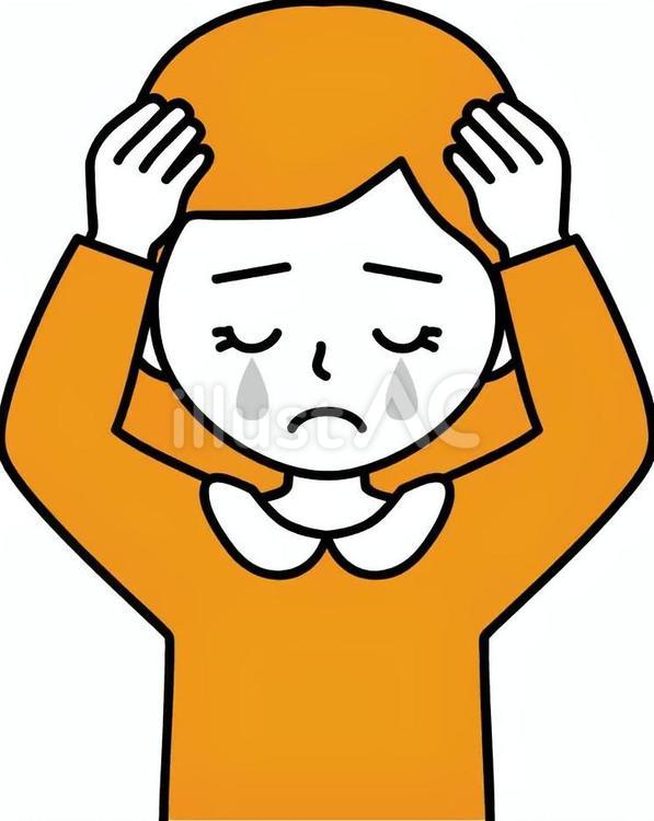 頭を抱えて泣く女の子　目を閉じる 女の子,泣く,涙のイラスト素材