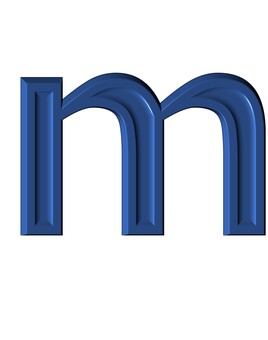 ３Dアルファベット小文字青m m,アルファベット,小文字,立体,3d,青,装飾文字,フォント,デザイン,アイコンのイラスト素材