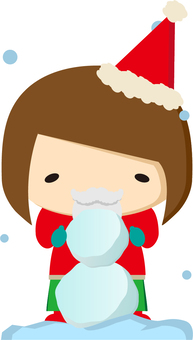 Santa girl making snowman, , JPG, PNG and AI