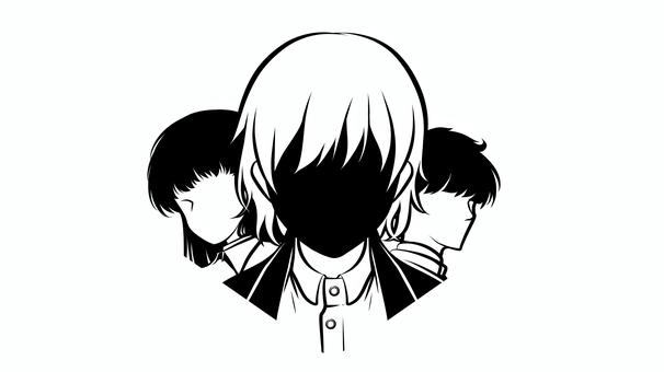 三人の影、交差する思惑 シルエット,人物,キャラクター,三人,横顔,中心人物,ミステリー,小説,挿絵,モノクロのイラスト素材