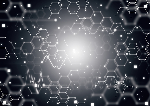 波形と化学構造式の医療イメージ背景 化学,構造式,幾何学,ライン,サイエンス,波形,医療,光,スタイリッシュ,背景のイラスト素材