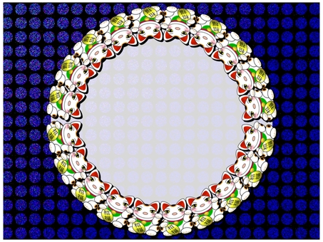 招き猫の丸いフレ−ム 招き猫,フレ−ム,ポストカード,メッセージカード,かわいい,笑顔,招福,柄,パターン,水玉のイラスト素材