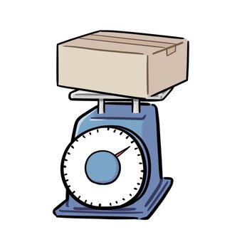 上皿はかりで荷物をはかるイラスト　青 上皿はかり,荷物,発送,はかる,計量,重さ,重い,宅配,宅配便,出荷のイラスト素材