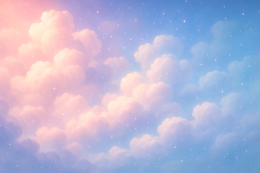 静謐な空に舞う柔らかな雲と光粒子の調和