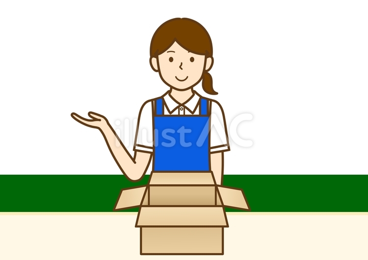 案内・説明をするエプロン姿の作業員の女性 梱包,出荷,検品のイラスト素材