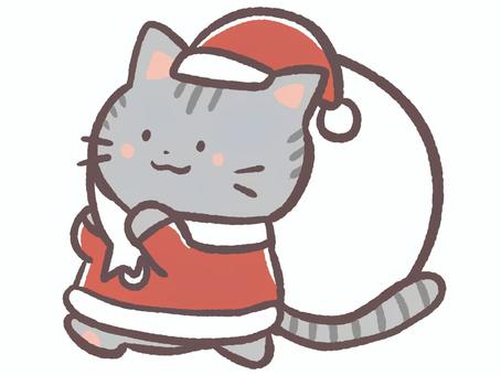 冬のクリスマスプレゼントを持ったサンタ猫 クリスマス,プレゼント,冬,12月,サンタクロース,猫,動物,サンタ,帽子,袋のイラスト素材