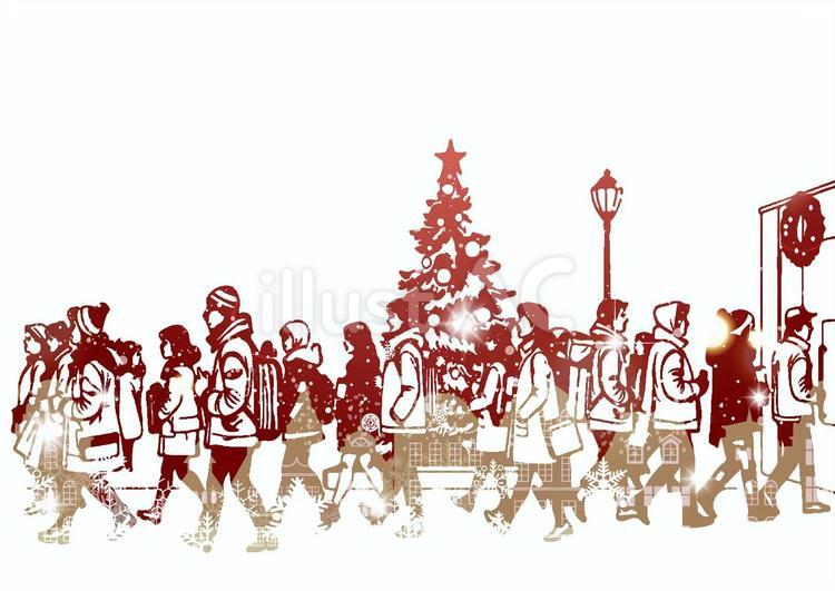 冬の街を行き交う人々の背景素材 冬,ショッピング,クリスマスのイラスト素材