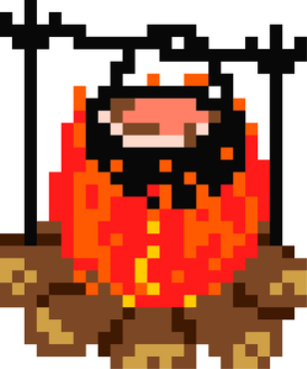 ドット絵の大釜です。 ドット絵,焚き火,シンプル,キャンプ,アウトドア,調理器具,料理,屋外,大鍋,鍋料理のイラスト素材