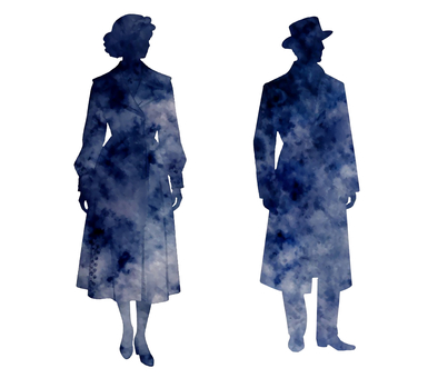 紳士と貴婦人のシルエット 紳士,貴婦人,ジェントルマン,女性,男性,セット,トイレ,シルエット,水彩画,レトロのイラスト素材