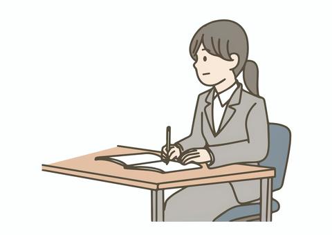 会議中にメモを取る女性ビジネスマン ビジネスマン,女性,スーツ,会議,打ち合わせ,オフィス,ノート,講習,研修,セミナーのイラスト素材