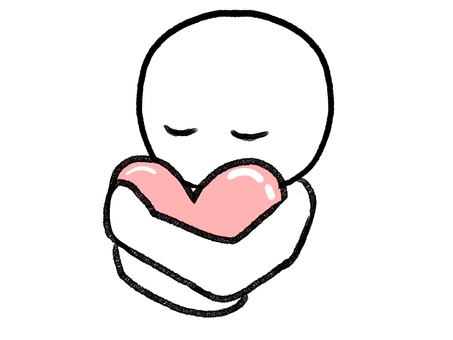 ハートを抱きしめる棒人間 棒人間,人物,ハート,ハグ,抱きしめる,手描き,落書き,表情,黒,シンプルのイラスト素材