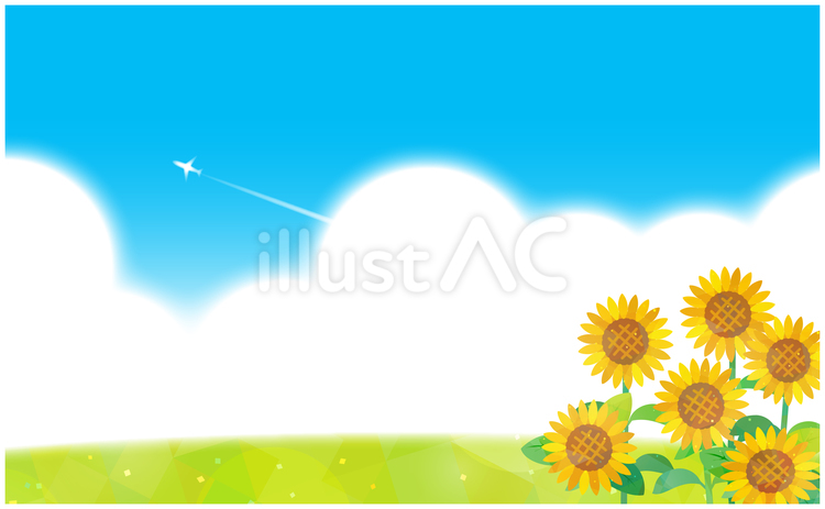 ひまわり畑と青空の夏背景２ 背景,夏,ひまわりのイラスト素材