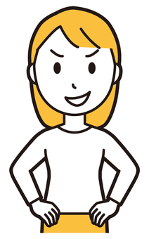  ロングヘア女性(黄)-424-バスト 悪人,女性,女の子,人物,かわいい,表情,感情,悪い,悪事,いじわるのイラスト素材