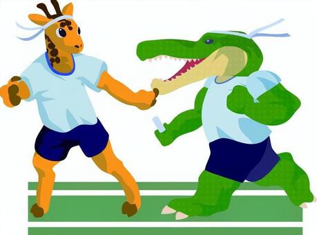 リレー_白組 リレー,運動会,バトンパス,体育祭,動物,体育,学校,体操服,走る,競争のイラスト素材