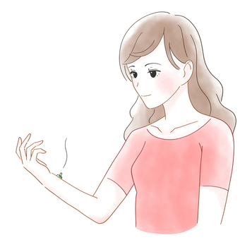 手首にお灸をする女性の水彩風イラスト お灸,鍼灸,東洋医学,ツボ,手首,内関,リラクゼーション,リラックス,画像,挿絵のイラスト素材